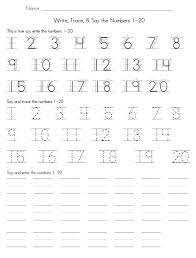 trace number 1 20 worksheets writing numbers writing practice worksheets numbers kindergarten