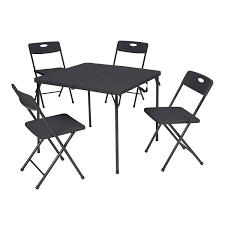 Wooden chairs and tables provide maximum comfort for daily use and they won't show regular wear and tear easily. Mainstays 5 Piece Resin Plastic Card Table And Four Chairs Set Black Walmart Com Walmart Com