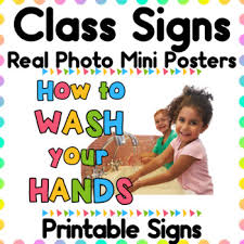 Many signs below have colorful cartoon germs. How To Wash Your Hands Classroom Signs Hand Washing Real Photos Picture Poster