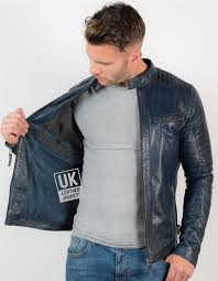 Mens Navy Leather Biker Jacket Uk Lj Leather Jacket Outfit Men Leather Jacket Leather Jacket Men