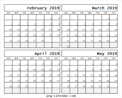 February March April And May 2019 Calendar 2019 Calendar Calendar Calendar Template