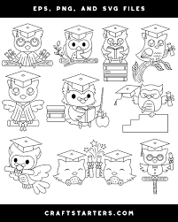 Download Owl Graduation Digital Stamps Black And White Clip Art