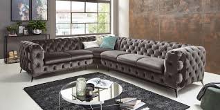 Chesterfield Ecksofa Grau Samt Big Emma Spiegelverkehrt 1 In 2020 Chesterfield Ecksofa Ecksofa Sofa