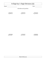 4 digit by 1 digit long division with remainders and steps shown on answer key a