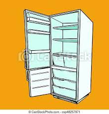 Opening closing refrigerator doorby applehillstudios. Open Empty Refrigerator Comic Cartoon Style Pop Art Retro Vector Color Drawing Illustration Canstock