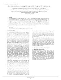 Bhd.) was established in june 2005. Pdf Knowledge Leadership Managing Knowledge To Lead Change In Pkt Logistics Group