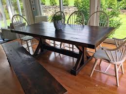 Farm Table Is 84 L X 42 W Handcrafted With A 3 Thick Top And Features A Crossbuck Trestle Base The Wood Farm Table Farmhouse Table With Bench Stained Table