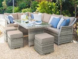 Traditional dining sets may or may not incorporate a bench. Nova Outdoor Living Oyster Corner Dining Set With Casual Table Corner Sofa Set At Gardenman