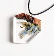 Unique Necklace Wood And Resin Pendant With Raw Kyanite Crystal Resin Wood Jewelry Statement Jewelry Scuba Diver Gift Unisex Gift Resin Pendant Resin Jewelry Wood Jewellery