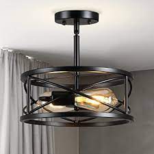 Halo h47 6 in aluminum recessed lighting housing for new construction sloped ceiling insulation contact air tite h47icat the home depot. Buy Farmhouse Semi Flush Mount Ceiling Light D11 8 Inches Black Industrial Sloped Ceiling Light Fixtures Vintage Metal Cage Ceiling Lamp For Kitchen Hallway Entryway Laundry Room Bedroom Online In Indonesia B0949jly8b