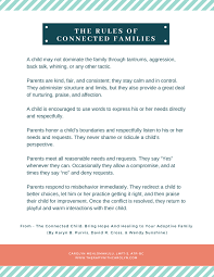 The Rules For Connected Families From The Connected Child Provide A Great Framework For Paren The Connected Child Rules For Kids Family Therapy Interventions