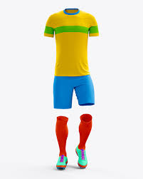 Simple edit with smart layers. Full Soccer Kit Front View In Apparel Mockups On Yellow Images Object Mockups