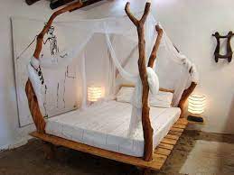 Another idea is to not only make a canopy for your bed but make the whole bed frame from scratch. Pin By Dimitar Ivanov On Birch Aspen Diy Pallet Bed Pallet Bed Frames Furniture