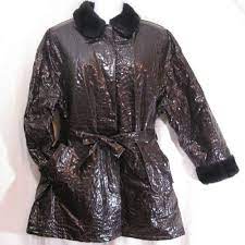 Vtg Kenn Sporn Wippette Brown Rain Jacket Coat Women Size Xl 2xl Faux Fur Trim Jaqueta