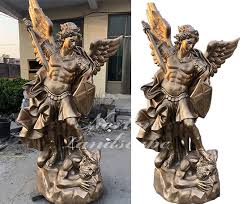 Original pema saint michael wood carved figurine/statue models protected by law. Garden Decoration Large Hand Made Saint Michael Archangel Bronze Statue