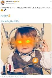 That's important, not only because memes are integral to the crypto experience on their own, but because they are also driving some of the shifting ideas around money and finance generally. Laser Eyes Bitcoin Trend Laserrayuntil100k Know Your Meme