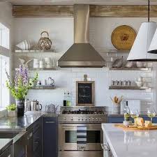 Blue Kitchen Cabinets With Stainless Steel Countertops Kitchen Shelf Design Home Kitchens Kitchen Cabinet Design
