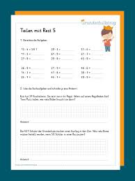 Matheaufgaben 5 klasse zum ausdrucken division learnkontrolle : Teilen Mit Rest 3 Klasse