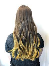Brown Hair With Yellow Balayage Hair Yellow Tips Yellow Hair Yellow Balayage