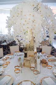 White Orchid Wedding Centerpiece With Gold Table Accents Birch Event Design Trump Nati Orchid Centerpieces Wedding Orchid Wedding White Orchids Wedding