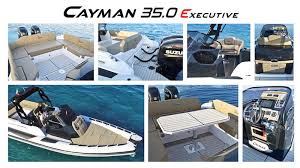 5.95 x 2.55 métrés, autorisé pour 10 personnes en navigation, en hypalon de couleur noir, gris blanc. Ranieri Cayman 35 0 Executive And Ranieri Cayman 27 0 Sport
