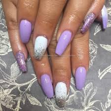 Nsi acrylic nails system is design for effortless workability. Eye Candy Nails Training Tapered Acrylics With Lilac And White Gel Polish With Purple And Silver Glitter By Amy Mitchell On 20 April 2017 At 02 54