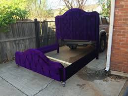 King Tufted Bed Purple Velvet Extra Tall Headboard Footboard Tufted Bed Purple Bedding Adjustable Bed Frame
