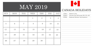 May 2019 Calendar Canada Holiday Calendar Holiday Calendar Printable Federal Holiday Calendar