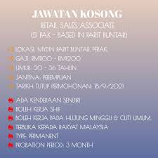 Parit buntar vacation packages & tickets. Jawatan Kosong 2020 Jobs Full Time Sales Retail Marketing On Carousell