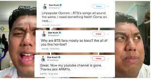 The brazen xiaxue is back at it again, this time with youtuber dee kosh. S Pore Dj Dee Kosh Gives Opinion On Korean Bts Boyband Fanbase Emails His Boss Gets Youtube Channel Deleted Mothership Sg News From Singapore Asia And Around The World