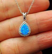 Blue Opal Necklace Teardrop Necklace Blue Fire Opal Pendant Etsy Blue Opal Necklace Fire Opal Necklace Opal Necklace