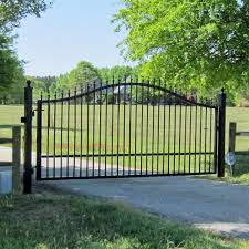Mighty Mule St Augustine 12 Ft W X 5 Ft H Powder Coated Steel Single Driveway Fence Gate G1512 Kit The Home Depot Driveway Gate Iron Gates Driveway Farm Gate Entrance
