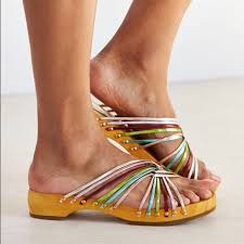 Urban Outfitters Rainbow Leather Strappy Slides 41 Nwt