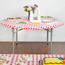 5 out of 5 stars. Creative Converting 37288 Stay Put Red Gingham 60 Round Plastic Tablecloth With Elastic