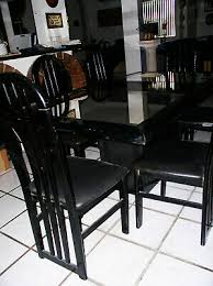 Used Wood Black Lacquer Dining Table W Top Mirrors 6 Chairs Buffet 4 Shelfs Ebay
