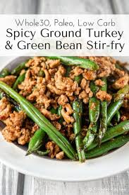 Spicy Ground Turkey And Green Bean Stir Fry Slender Kitchen Recipe Ground Turkey Recipes Ground Turkey Recipes Whole 30 Whole Food Recipes