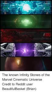 The Known Infinity Stones Of The Marvel Cinematic Universe Credit To Reddit User Beautifulbasket Brian Meme On Me Me