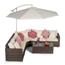 They used to be fence post. Giardino Santorini 5 Seat Brown Rattan Corner Sofa Set Large Coffee Table Parasol