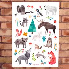 Poster Tiere Des Waldes Des Nordens In 2020 Poster Kinderzimmer Ausgestopftes Tier Tiere Des Waldes