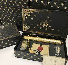 Our Signature Royal Black And Gold Foiled Box Contains A Black Velvet Scroll Invitation Wi Box Wedding Invitations Black And Gold Invitations Scroll Invitation