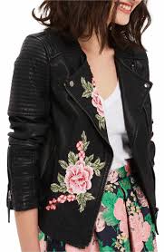 Topshop Luna Floral Patch Faux Leather Biker Jacket Nordstrom Faux Leather Biker Jacket Leather Jacket Patches Floral Leather Jacket
