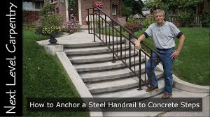 Stone surface handrail railings outdoor concrete anchors front steps stair railing outdoor handrail stairs wood stairs. How To Anchor A Steel Handrail To Concrete Steps Youtube