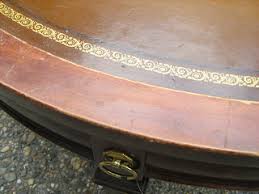 My customer brought me her vintage drop side leather top tables for a makeover. Uhuru Furniture Collectibles Leather Top Round Coffee Table 45 Reduced Sold
