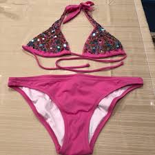 32b small vs victorias secret paisley purple pink top bandeau itsy swimsuit set. Victoria S Secret Swim Victorias Secret Pink Bathing Suit Poshmark