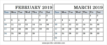 2 Month Calendar 2019 February March 2019 Calendar Calendar Print Calendar