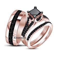 Diamond Wedding 14k Rose Gold Trio His And Her Bridal Band Engagement Ring Set Aonebi Matching Wedding Rings Ruby Wedding Rings Pink Morganite Engagement Ring