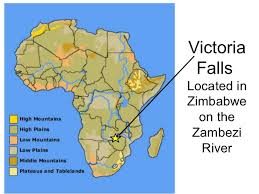 The source of the river is located in zambia. Victoria Falls Africa Physical Map