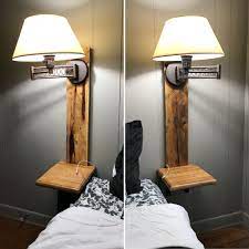 Diy Floating Nightstands Made From Oak Wood Flooring And Wood Pallet Pieces Guest Bedroom Design Bedroom Lighting Wall Lamps Diy
