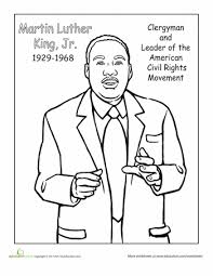 Martin Luther King Jr Coloring Page Worksheet Education Com Martin Luther King Jr Worksheets Dr Martin Luther King Jr Dr Martin Luther King