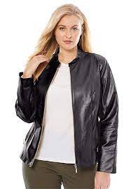 Jessica London Women S Plus Size Zip Front Leather Jacket Black 24 W Leather Jackets Online Leather Jackets Women Leather Jacket